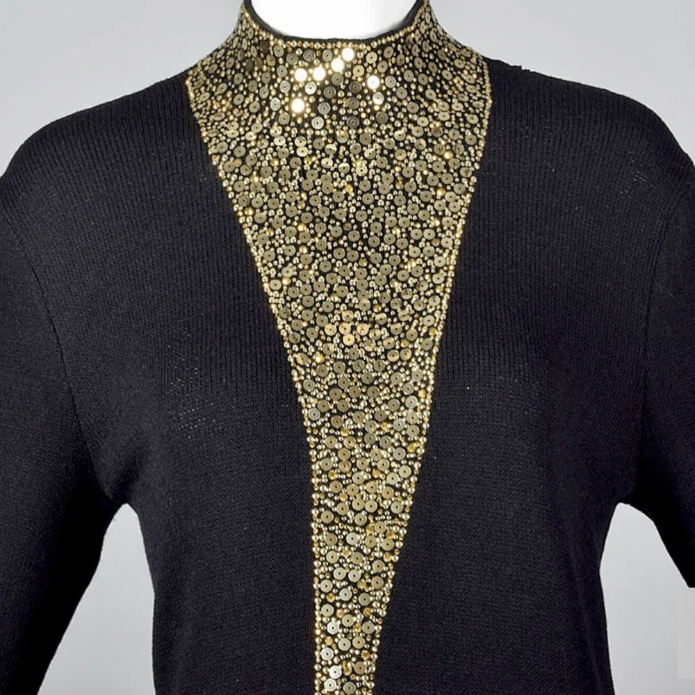 St. John Evening Black and Gold Dress Size 10 - Picture 9 of 13